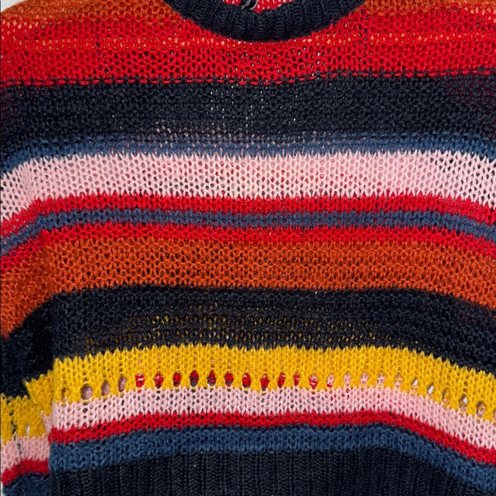 Moon & Madison Multi-Color Striped Cropped Open-Knit Sweater - Picture 3 of 4
